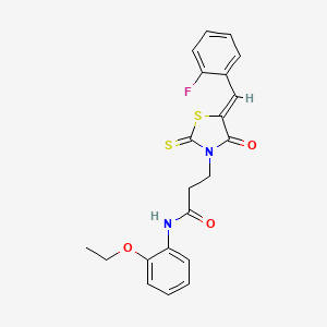 molecular formula C21H19FN2O3S2 B3913975 N-(2-ethoxyphenyl)-3-[5-(2-fluorobenzylidene)-4-oxo-2-thioxo-1,3-thiazolidin-3-yl]propanamide 