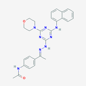 molecular formula C27H28N8O2 B391412 N-{4-[(1E)-1-{2-[4-(MORPHOLIN-4-YL)-6-[(NAPHTHALEN-1-YL)AMINO]-1,3,5-TRIAZIN-2-YL]HYDRAZIN-1-YLIDENE}ETHYL]PHENYL}ACETAMIDE 