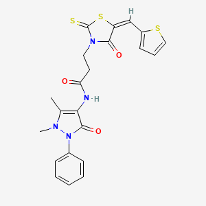 molecular formula C22H20N4O3S3 B3914191 N-(1,5-dimethyl-3-oxo-2-phenyl-2,3-dihydro-1H-pyrazol-4-yl)-3-[(5E)-4-oxo-5-(2-thienylmethylene)-2-thioxo-1,3-thiazolidin-3-yl]propanamide 