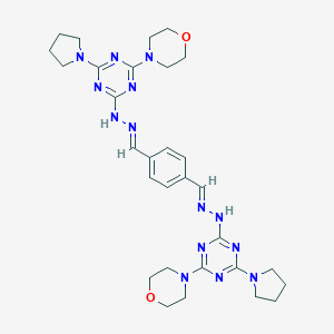 molecular formula C30H40N14O2 B391426 terephthalaldehyde bis{[4-(4-morpholinyl)-6-(1-pyrrolidinyl)-1,3,5-triazin-2-yl]hydrazone} 