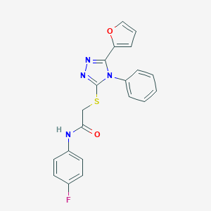 molecular formula C20H15FN4O2S B391464 N-(4-Fluorophenyl)-2-((5-(furan-2-yl)-4-phenyl-4H-1,2,4-triazol-3-yl)thio)acetamide 