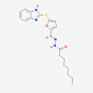molecular formula C20H24N4O2S B391469 N'-{[5-(1H-benzimidazol-2-ylsulfanyl)-2-furyl]methylene}octanohydrazide 