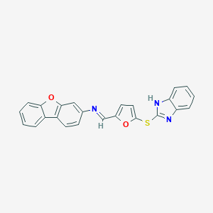 molecular formula C24H15N3O2S B391477 N-{[5-(1H-benzimidazol-2-ylsulfanyl)-2-furyl]methylene}-N-dibenzo[b,d]furan-3-ylamine 