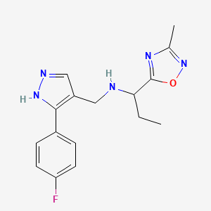 molecular formula C16H18FN5O B3914778 N-[[5-(4-fluorophenyl)-1H-pyrazol-4-yl]methyl]-1-(3-methyl-1,2,4-oxadiazol-5-yl)propan-1-amine 