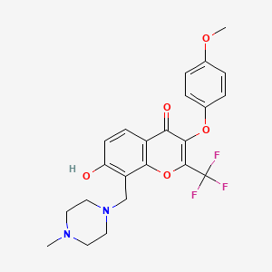 molecular formula C23H23F3N2O5 B3914945 7-hydroxy-3-(4-methoxyphenoxy)-8-[(4-methylpiperazin-1-yl)methyl]-2-(trifluoromethyl)-4H-chromen-4-one 