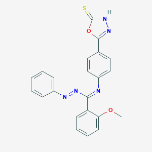 molecular formula C22H17N5O2S B039153 5-(4-(((2-Methoxyphenyl)(phenylazo)methylene)amino)phenyl)-1,3,4-oxadiazole-2(3H)-thione CAS No. 122352-04-9