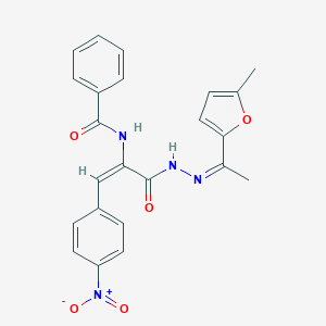molecular formula C23H20N4O5 B391539 N-[2-{4-nitrophenyl}-1-({2-[1-(5-methyl-2-furyl)ethylidene]hydrazino}carbonyl)vinyl]benzamide 