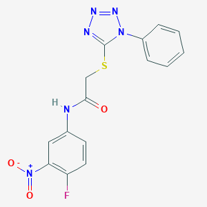 molecular formula C15H11FN6O3S B391557 N-(4-fluoro-3-nitrophenyl)-2-[(1-phenyl-1H-1,2,3,4-tetrazol-5-yl)sulfanyl]acetamide CAS No. 423729-87-7