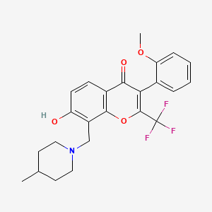 molecular formula C24H24F3NO4 B3915666 7-Hydroxy-3-(2-methoxyphenyl)-8-[(4-methylpiperidin-1-yl)methyl]-2-(trifluoromethyl)chromen-4-one 