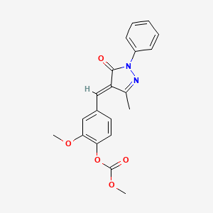 molecular formula C20H18N2O5 B3915679 [2-methoxy-4-[(E)-(3-methyl-5-oxo-1-phenylpyrazol-4-ylidene)methyl]phenyl] methyl carbonate 