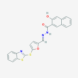 molecular formula C23H15N3O3S2 B391575 N'-{[5-(1,3-benzothiazol-2-ylsulfanyl)-2-furyl]methylene}-3-hydroxy-2-naphthohydrazide 