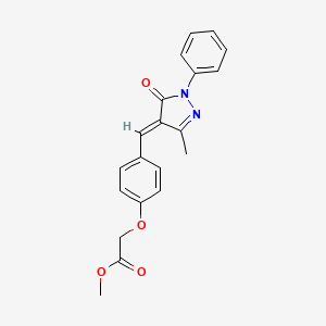 molecular formula C20H18N2O4 B3916093 methyl 2-[4-[(E)-(3-methyl-5-oxo-1-phenylpyrazol-4-ylidene)methyl]phenoxy]acetate 