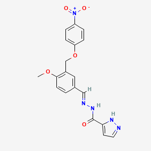 molecular formula C19H17N5O5 B3916481 N'~3~-((E)-1-{4-METHOXY-3-[(4-NITROPHENOXY)METHYL]PHENYL}METHYLIDENE)-1H-PYRAZOLE-3-CARBOHYDRAZIDE 