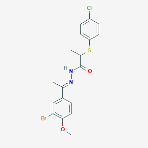 molecular formula C18H18BrClN2O2S B3916680 N-[(E)-1-(3-bromo-4-methoxyphenyl)ethylideneamino]-2-(4-chlorophenyl)sulfanylpropanamide 