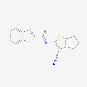 molecular formula C17H12N2S2 B391749 2-[(1-benzothien-2-ylmethylene)amino]-5,6-dihydro-4H-cyclopenta[b]thiophene-3-carbonitrile 