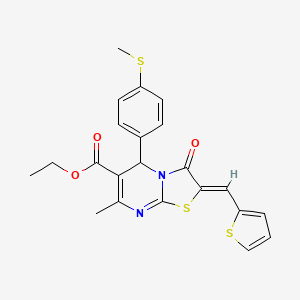 molecular formula C22H20N2O3S3 B3917498 ethyl (2Z)-7-methyl-5-[4-(methylsulfanyl)phenyl]-3-oxo-2-(thiophen-2-ylmethylidene)-2,3-dihydro-5H-[1,3]thiazolo[3,2-a]pyrimidine-6-carboxylate 