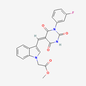 molecular formula C22H16FN3O5 B3917499 methyl (3-{(E)-[1-(3-fluorophenyl)-2,4,6-trioxotetrahydropyrimidin-5(2H)-ylidene]methyl}-1H-indol-1-yl)acetate CAS No. 6174-39-6