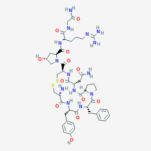 molecular formula C46H64N14O12S2 B039175 (2S,4R)-1-[(3S,6S,9R,14R,17S,20S)-9-amino-17-(2-amino-2-oxoethyl)-3-benzyl-6-[(4-hydroxyphenyl)methyl]-2,5,8,16,19-pentaoxo-11,12-dithia-1,4,7,15,18-pentazabicyclo[18.3.0]tricosane-14-carbonyl]-N-[(2S)-1-[(2-amino-2-oxoethyl)amino]-5-(diaminomethylideneamino)-1-oxopentan-2-yl]-4-hydroxypyrrolidine-2-carboxamide CAS No. 112953-10-3