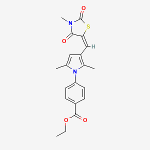 molecular formula C20H20N2O4S B3917550 ethyl 4-[2,5-dimethyl-3-[(E)-(3-methyl-2,4-dioxo-1,3-thiazolidin-5-ylidene)methyl]pyrrol-1-yl]benzoate 