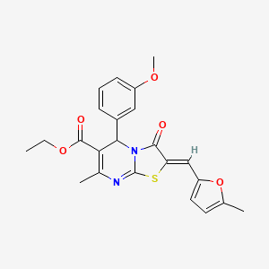 molecular formula C23H22N2O5S B3917575 ETHYL (2Z)-5-(3-METHOXYPHENYL)-7-METHYL-2-[(5-METHYLFURAN-2-YL)METHYLIDENE]-3-OXO-2H,3H,5H-[1,3]THIAZOLO[3,2-A]PYRIMIDINE-6-CARBOXYLATE 