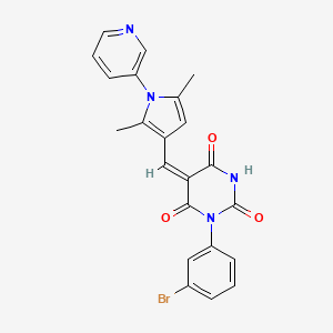 molecular formula C22H17BrN4O3 B3917863 (5E)-1-(3-bromophenyl)-5-{[2,5-dimethyl-1-(pyridin-3-yl)-1H-pyrrol-3-yl]methylidene}pyrimidine-2,4,6(1H,3H,5H)-trione 
