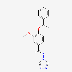 molecular formula C18H18N4O2 B3917977 N-{(E)-[3-methoxy-4-(1-phenylethoxy)phenyl]methylidene}-4H-1,2,4-triazol-4-amine 