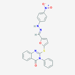 molecular formula C25H17N5O4S B391806 5-[(4-OXO-3-PHENYL-3,4-DIHYDRO-2-QUINAZOLINYL)SULFANYL]-2-FURALDEHYDE 2-(4-NITROPHENYL)HYDRAZONE 