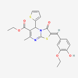 molecular formula C23H22N2O5S2 B3918287 ethyl (2Z)-2-[(3-ethoxy-4-hydroxyphenyl)methylidene]-7-methyl-3-oxo-5-thiophen-2-yl-5H-[1,3]thiazolo[3,2-a]pyrimidine-6-carboxylate 