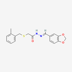 molecular formula C18H18N2O3S B3918390 N'-[(E)-(2H-1,3-BENZODIOXOL-5-YL)METHYLIDENE]-2-{[(2-METHYLPHENYL)METHYL]SULFANYL}ACETOHYDRAZIDE 