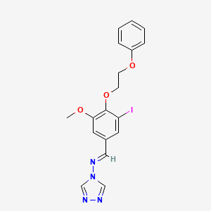 molecular formula C18H17IN4O3 B3918446 N-{(E)-[3-iodo-5-methoxy-4-(2-phenoxyethoxy)phenyl]methylidene}-4H-1,2,4-triazol-4-amine 