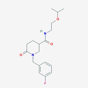 molecular formula C18H25FN2O3 B3918678 1-[(3-fluorophenyl)methyl]-6-oxo-N-(2-propan-2-yloxyethyl)piperidine-3-carboxamide 