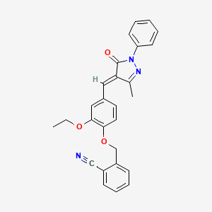 molecular formula C27H23N3O3 B3919473 2-({2-ethoxy-4-[(E)-(3-methyl-5-oxo-1-phenyl-1,5-dihydro-4H-pyrazol-4-ylidene)methyl]phenoxy}methyl)benzonitrile 