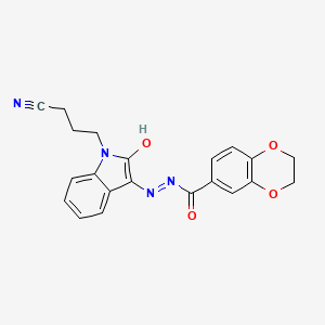 molecular formula C21H18N4O4 B3920054 N'-[(3E)-1-(3-cyanopropyl)-2-oxo-1,2-dihydro-3H-indol-3-ylidene]-2,3-dihydro-1,4-benzodioxine-6-carbohydrazide 