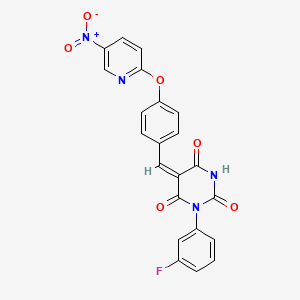 molecular formula C22H13FN4O6 B3920632 1-(3-fluorophenyl)-5-{4-[(5-nitro-2-pyridinyl)oxy]benzylidene}-2,4,6(1H,3H,5H)-pyrimidinetrione 