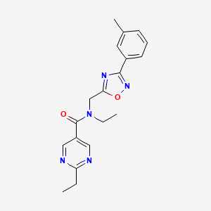 molecular formula C19H21N5O2 B3920644 N,2-diethyl-N-{[3-(3-methylphenyl)-1,2,4-oxadiazol-5-yl]methyl}pyrimidine-5-carboxamide 