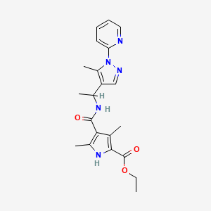 molecular formula C21H25N5O3 B3920829 ethyl 3,5-dimethyl-4-[({1-[5-methyl-1-(2-pyridinyl)-1H-pyrazol-4-yl]ethyl}amino)carbonyl]-1H-pyrrole-2-carboxylate 
