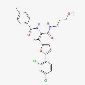 molecular formula C24H22Cl2N2O4 B3920878 N-(2-[5-(2,4-dichlorophenyl)-2-furyl]-1-{[(3-hydroxypropyl)amino]carbonyl}vinyl)-4-methylbenzamide 