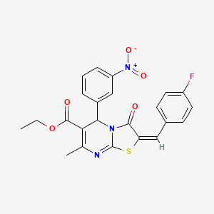 molecular formula C23H18FN3O5S B3920990 ethyl (2E)-2-(4-fluorobenzylidene)-7-methyl-5-(3-nitrophenyl)-3-oxo-2,3-dihydro-5H-[1,3]thiazolo[3,2-a]pyrimidine-6-carboxylate 
