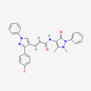 molecular formula C29H24FN5O2 B3921023 N-(1,5-dimethyl-3-oxo-2-phenyl-2,3-dihydro-1H-pyrazol-4-yl)-3-[3-(4-fluorophenyl)-1-phenyl-1H-pyrazol-4-yl]acrylamide 