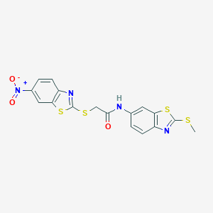 molecular formula C17H12N4O3S4 B392127 N-[2-(methylsulfanyl)-1,3-benzothiazol-6-yl]-2-[(6-nitro-1,3-benzothiazol-2-yl)sulfanyl]acetamide 