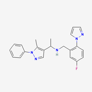 molecular formula C22H22FN5 B3921302 N-[5-fluoro-2-(1H-pyrazol-1-yl)benzyl]-1-(5-methyl-1-phenyl-1H-pyrazol-4-yl)ethanamine 