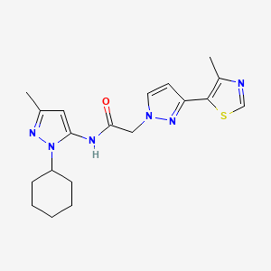 molecular formula C19H24N6OS B3921315 N-(1-cyclohexyl-3-methyl-1H-pyrazol-5-yl)-2-[3-(4-methyl-1,3-thiazol-5-yl)-1H-pyrazol-1-yl]acetamide 