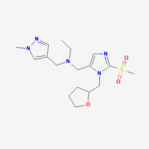 molecular formula C17H27N5O3S B3921323 N-[(1-methyl-1H-pyrazol-4-yl)methyl]-N-{[2-(methylsulfonyl)-1-(tetrahydro-2-furanylmethyl)-1H-imidazol-5-yl]methyl}ethanamine 