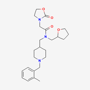 molecular formula C24H35N3O4 B3921357 N-[[1-[(2-methylphenyl)methyl]piperidin-4-yl]methyl]-N-(oxolan-2-ylmethyl)-2-(2-oxo-1,3-oxazolidin-3-yl)acetamide 