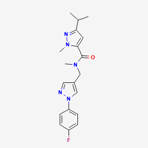 molecular formula C19H22FN5O B3921399 N-{[1-(4-fluorophenyl)-1H-pyrazol-4-yl]methyl}-3-isopropyl-N,1-dimethyl-1H-pyrazole-5-carboxamide 