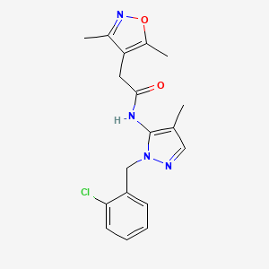 molecular formula C18H19ClN4O2 B3921613 N-[1-(2-chlorobenzyl)-4-methyl-1H-pyrazol-5-yl]-2-(3,5-dimethylisoxazol-4-yl)acetamide 