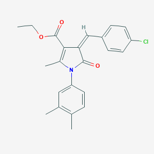 molecular formula C23H22ClNO3 B392182 ETHYL (4Z)-4-[(4-CHLOROPHENYL)METHYLIDENE]-1-(3,4-DIMETHYLPHENYL)-2-METHYL-5-OXO-4,5-DIHYDRO-1H-PYRROLE-3-CARBOXYLATE 