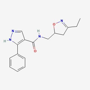 molecular formula C16H18N4O2 B3921858 N-[(3-ethyl-4,5-dihydro-1,2-oxazol-5-yl)methyl]-5-phenyl-1H-pyrazole-4-carboxamide 