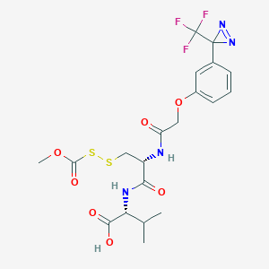 molecular formula C20H23F3N4O7S2 B039223 2-(3-(3-Trifluoromethyl-3H-diazirin-3-yl)phenoxy)acetyl-S-methyloxycarbonylsulfenylcysteinyl-valine CAS No. 113787-92-1
