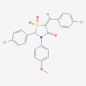 molecular formula C23H17Cl2NO4S B392264 5-(4-Chlorobenzylidene)-2-(4-chlorophenyl)-3-(4-methoxyphenyl)-1,3-thiazolidin-4-one 1,1-dioxide 